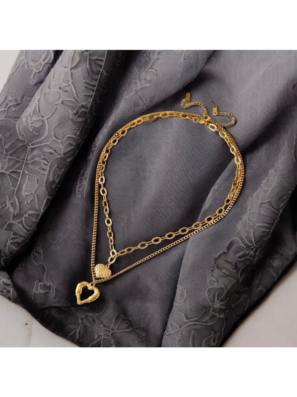 NEW 18K karat yellow gold plated double layer heart charm necklace jewelry B3A
